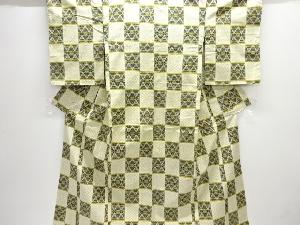 市松に抽象模様織り出し十日町紬着物